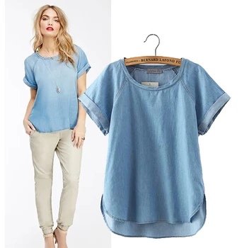 ladies short sleeve denim shirt