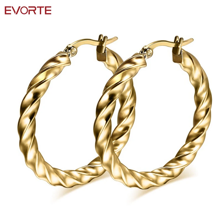 

Fashion Design Gold Stainless Steel Twisted Hoop Earrings for Women
