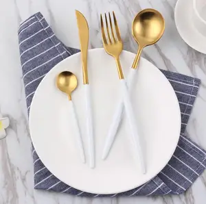 Image of 30% OFF white gold plated 18/10 stainless steel flatware set 304 dinner cutlery set