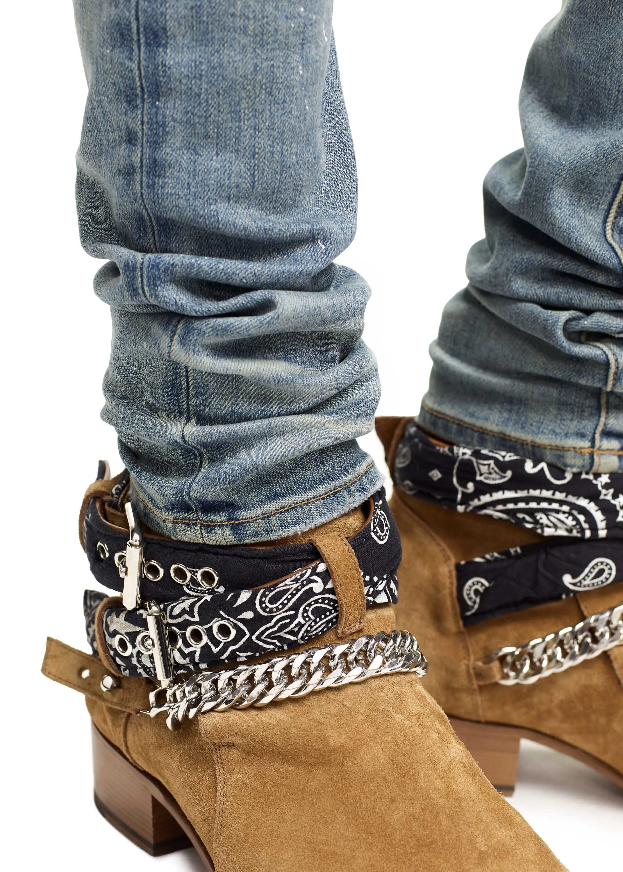 
DiZNEW 3D Distressed Stacks embroidered Snake Whiskers Denim Jean For Men 