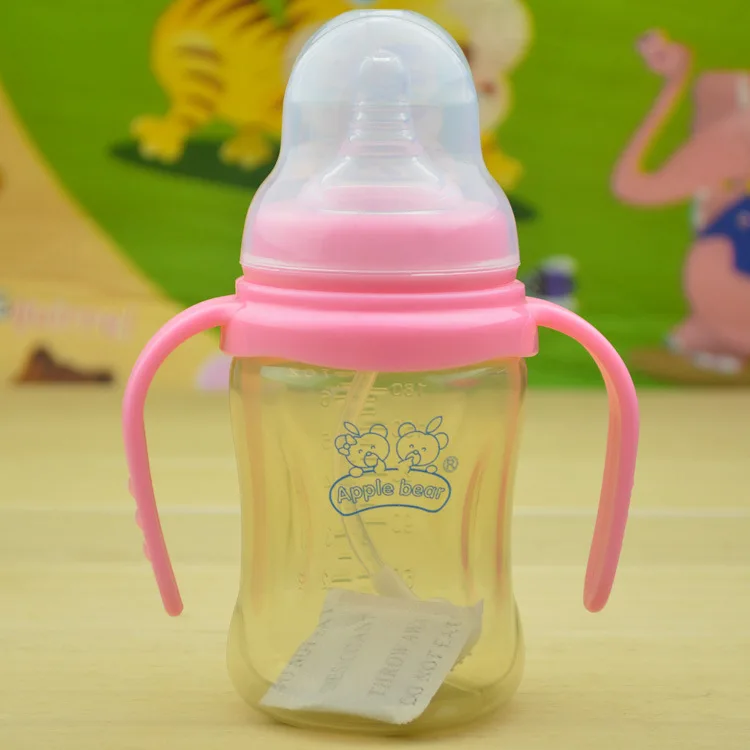 Cute Baby bottle Infant Newborn Cup Children Learn Feeding Drinking Handle Bottle kids Straw Juice water