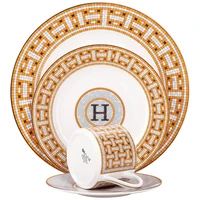 

2019 Hot sale royal fine porcelain decal bone china dinner plate set for coffee and desser