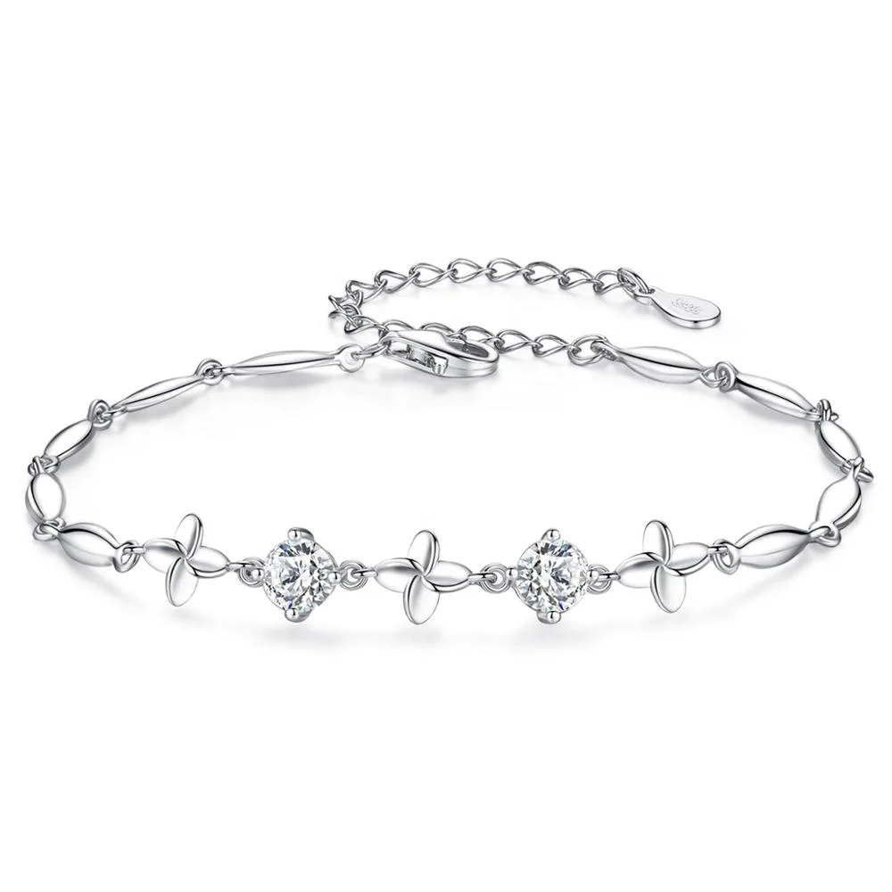

CZCITY Elegant Flower Shape 925 Sterling Silver Zirconia Bracelet Fine Jewelry for Girl