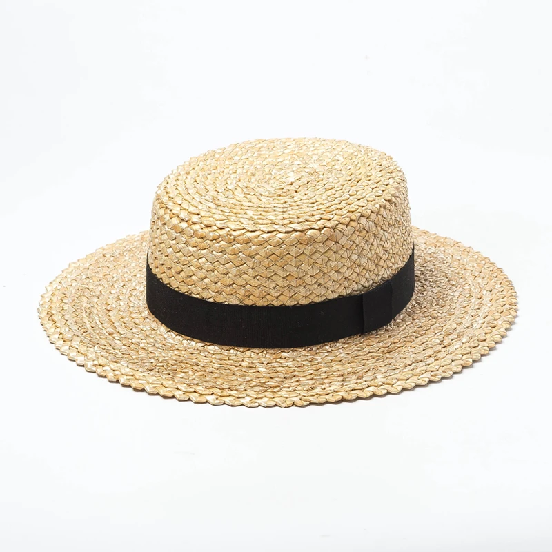

Natural straw boater hat with ribbon band