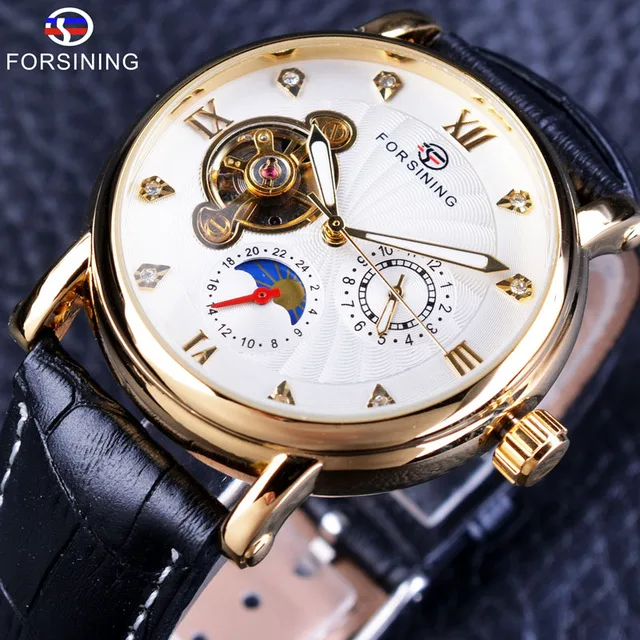 

Forsining Fashion Luxury Luminous Hands Rose Golden Men Watches Top Brand Tourbillion Diamond Display Automatic Mechanical Watch