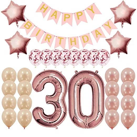 Rose Gold Number 30th Foil Balloons Birthday Decorations Party