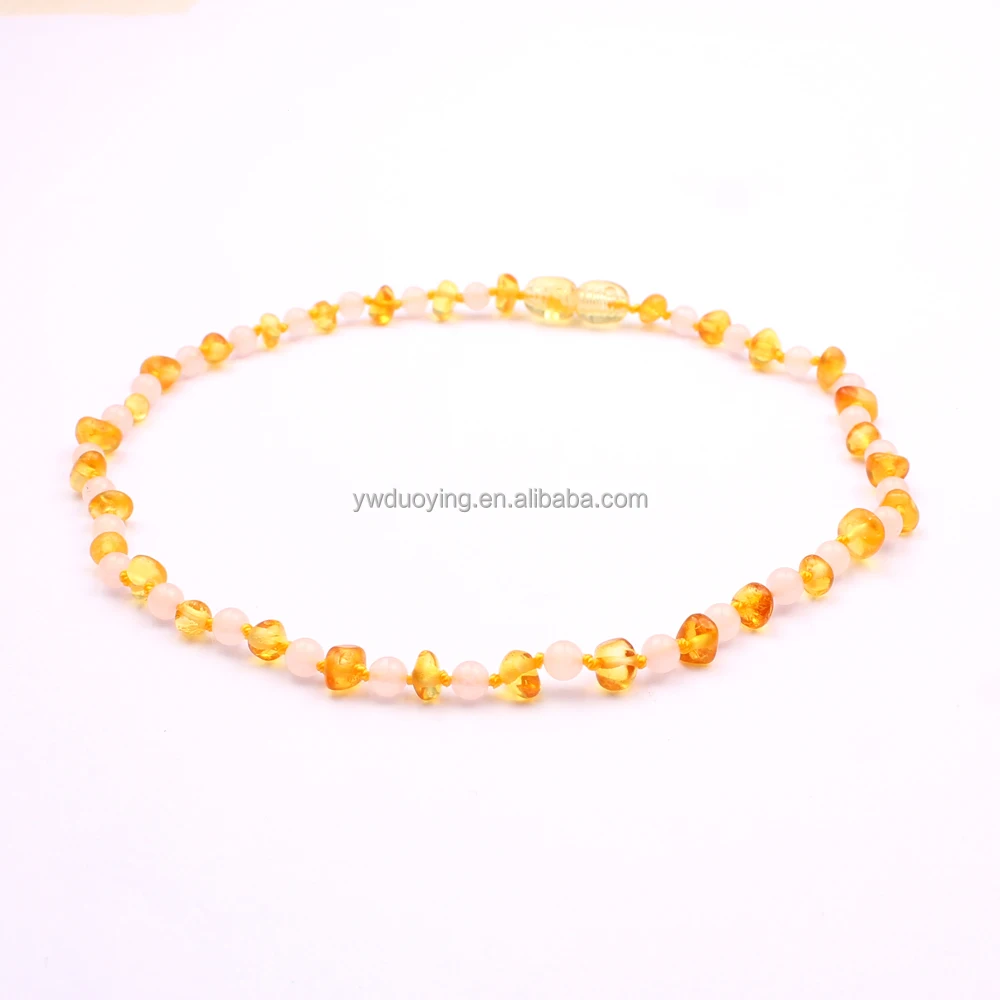 

100% Natural Amber Stone Baltic Amber Necklace for Baby Honey with Quartz Beads