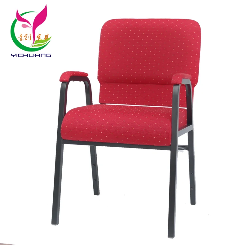Wholesale Church Furniture Sturdy 16gauge Iron Worship Chair Blue Fabric Linkable Armchair For