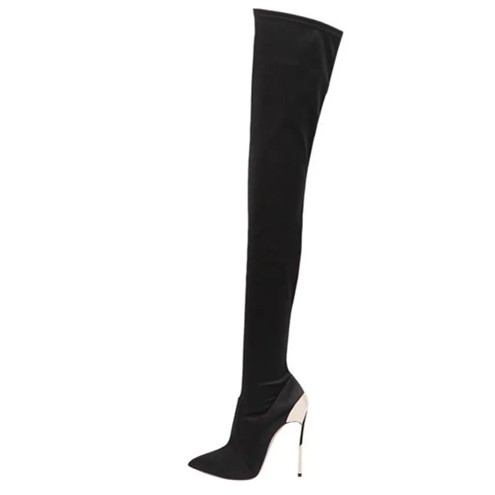 Fashion Ladies Footwear Satin Thigh High Stiletto Stretch Boots Women ...