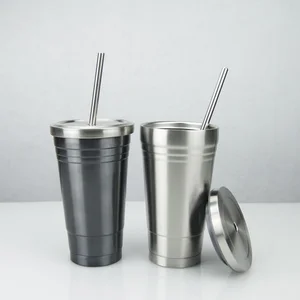 Image of hot selling 16oz double wall vacuum insulated stainless steel vacuum tumbler with straw, thermos straw coffee mug