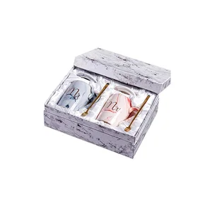 Image of 14 oz- Marble Ceramic Mug Mr and Mrs Mug Gift Set-Grey and Pink