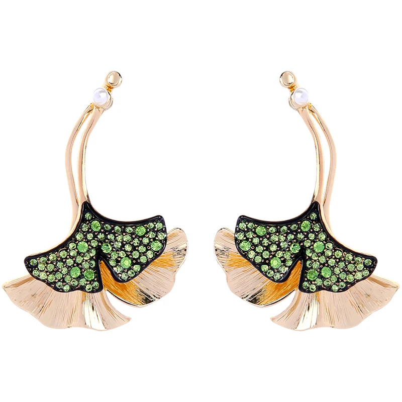 

ed01636c 2019 Hot Selling Ginkgo Biloba Design Green Crystal Earrings, As picture