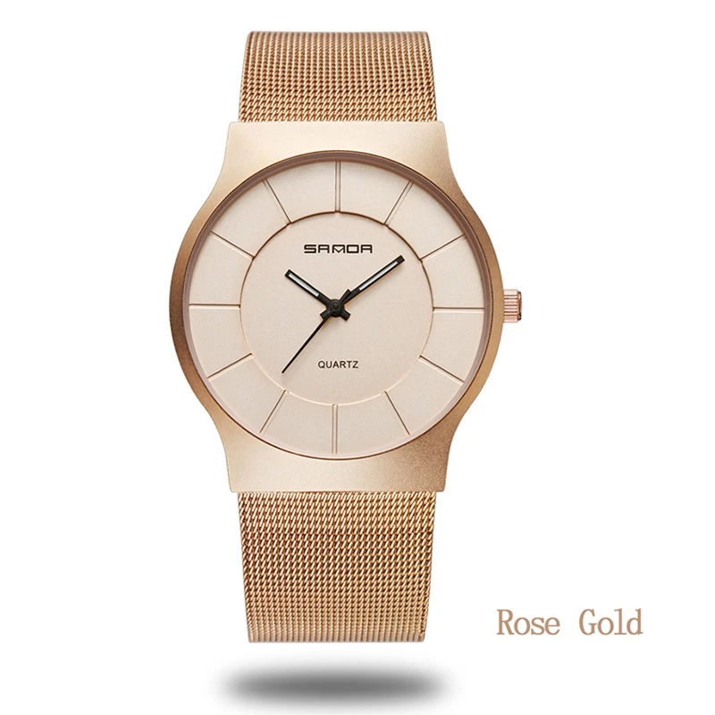 

New SANDA 209 Mens Watches Top Brand Rose Gold Steel Mesh Quartz Watch Fashion Business Male Wristwatches Relogio Masculino
