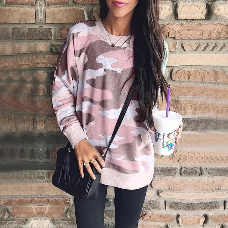 

E44 Autumn Women's Printed Hoodies Casual Long Sleeve O Neck Camouflage Pullover Tops Fashion Streetwear Sweatshirts Women Hoodi, N/a