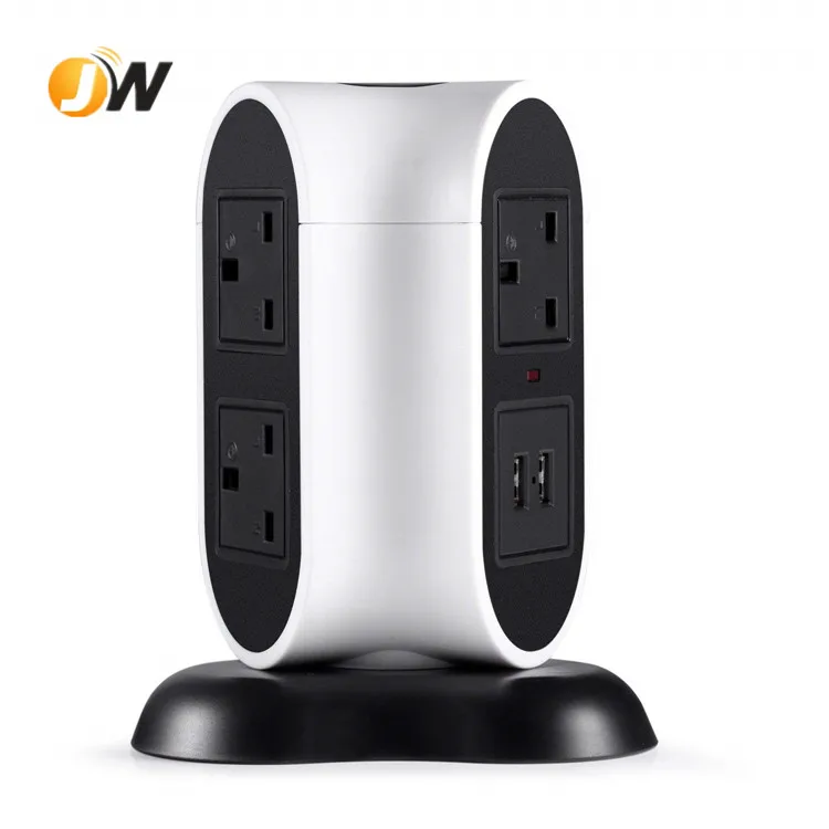 
JW701 Vertical Power Strip Tower Extension Cord   4 Outlet 4 USB Charging Port, Clover Design 
