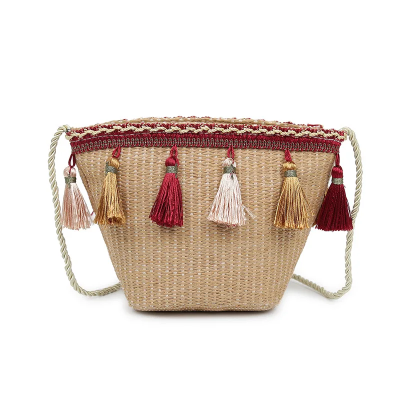 

Top Sale Straw Rattan Weaving BagsWomen Casual Vacation Beach Bag Ladies Tassel One Shoulder Crossbody Bag