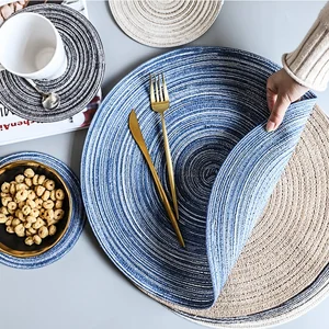 Image of Kitchen Dining Table Decoration Round Weave Circle Heat Vinyl Braided Pads Place Mats Woven Cotton Yarn Placemats Coaster