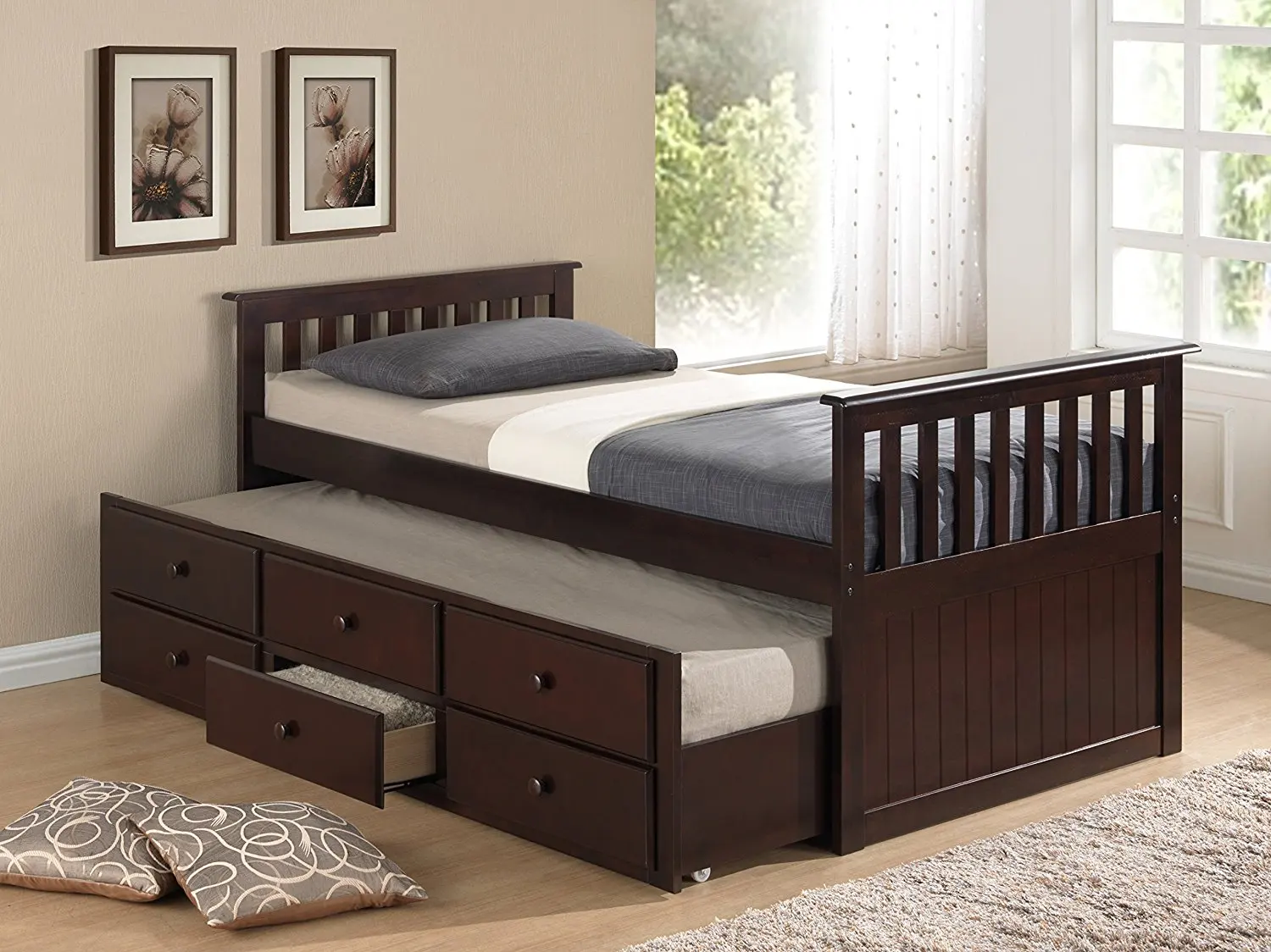 Solid Wood Single Bed With Trundle Guest Bed Pullout Bed Buy