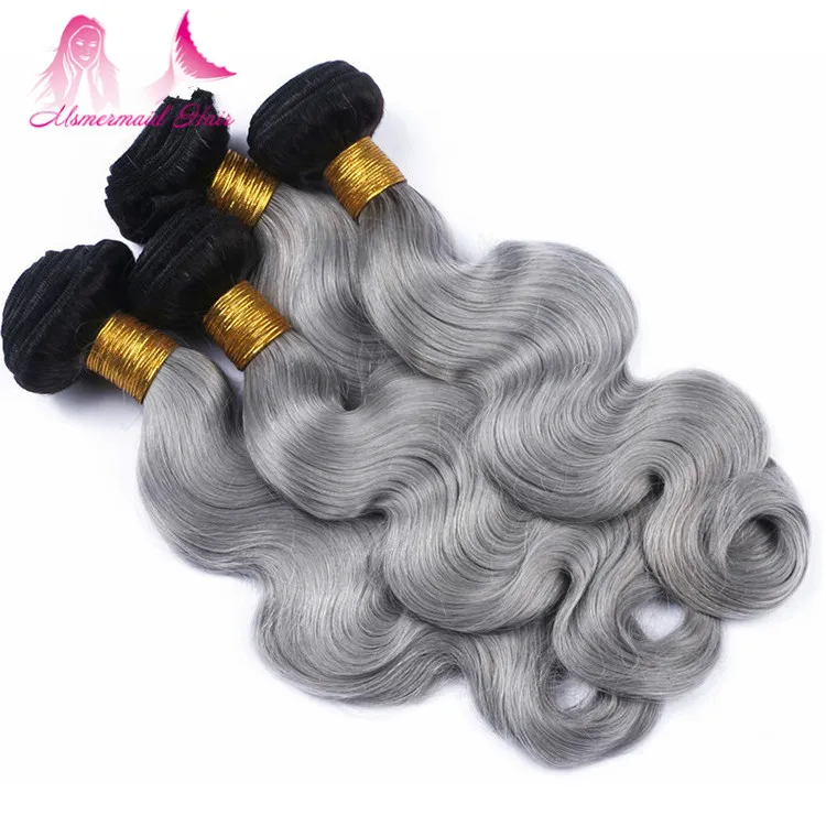 

1b/grey ombre body wave hair new style virgin remy brazilian grey human hair for braiding