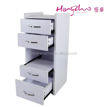 Modern Design 4 Tier Wood Drawer Trolley With Wheels Salon Beauty