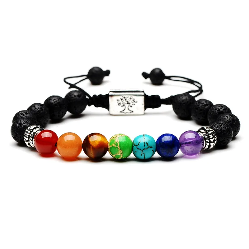 Lancui 7 Chakra Healing Bracelet Real Stones Volcanic Lava Mala Meditation Bracelets Wrap Stretch Charm Bracelets