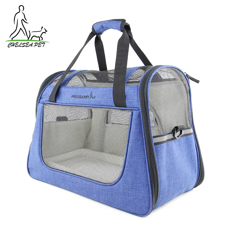 

Cute nylon airline approved folding Breathable Pet dog Cat travel Carrier tote bag, Blue or cutomized