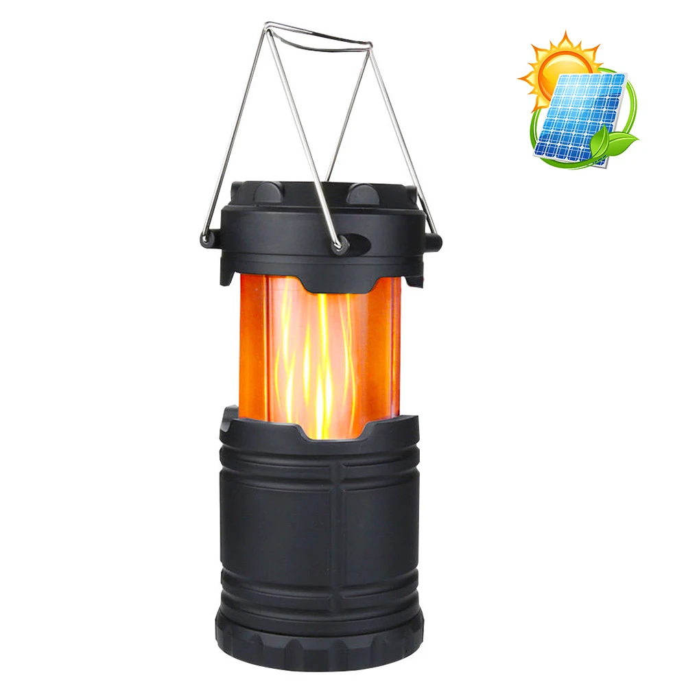 Newest zoom camping lamp outdoor led solar camping lantern light with flame factory