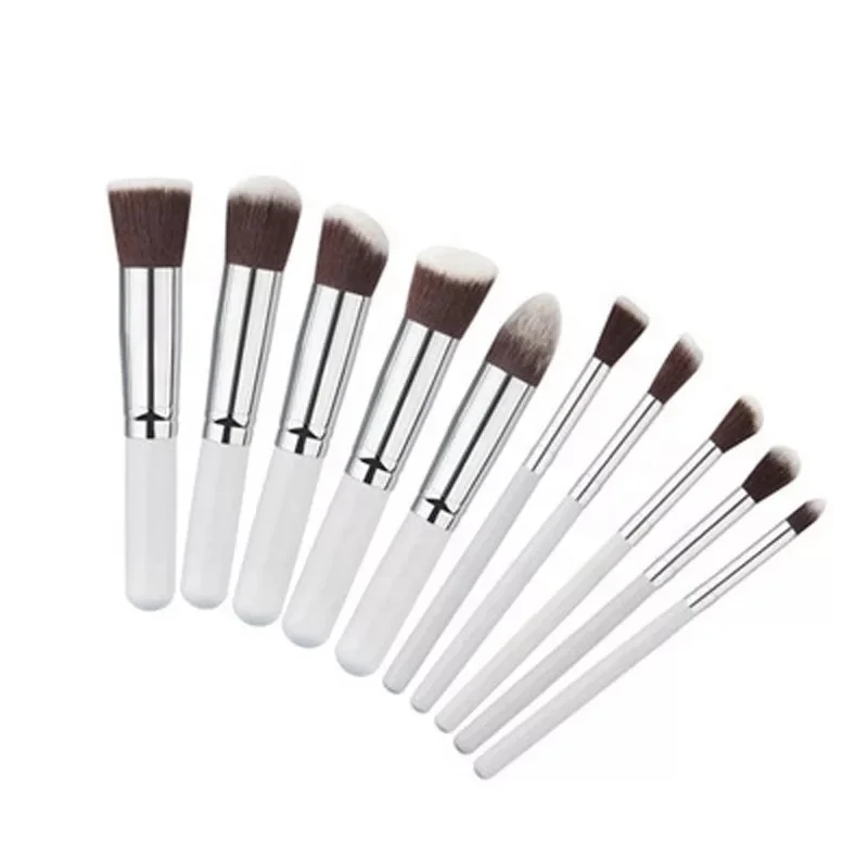 

10 pcs white wood handle synthetic makeup brushes set, N/a