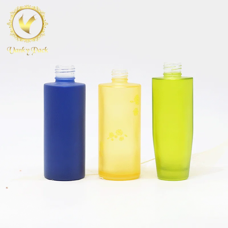 Frosted Green Color Glass Cosmetic Packaging Bottle With ...