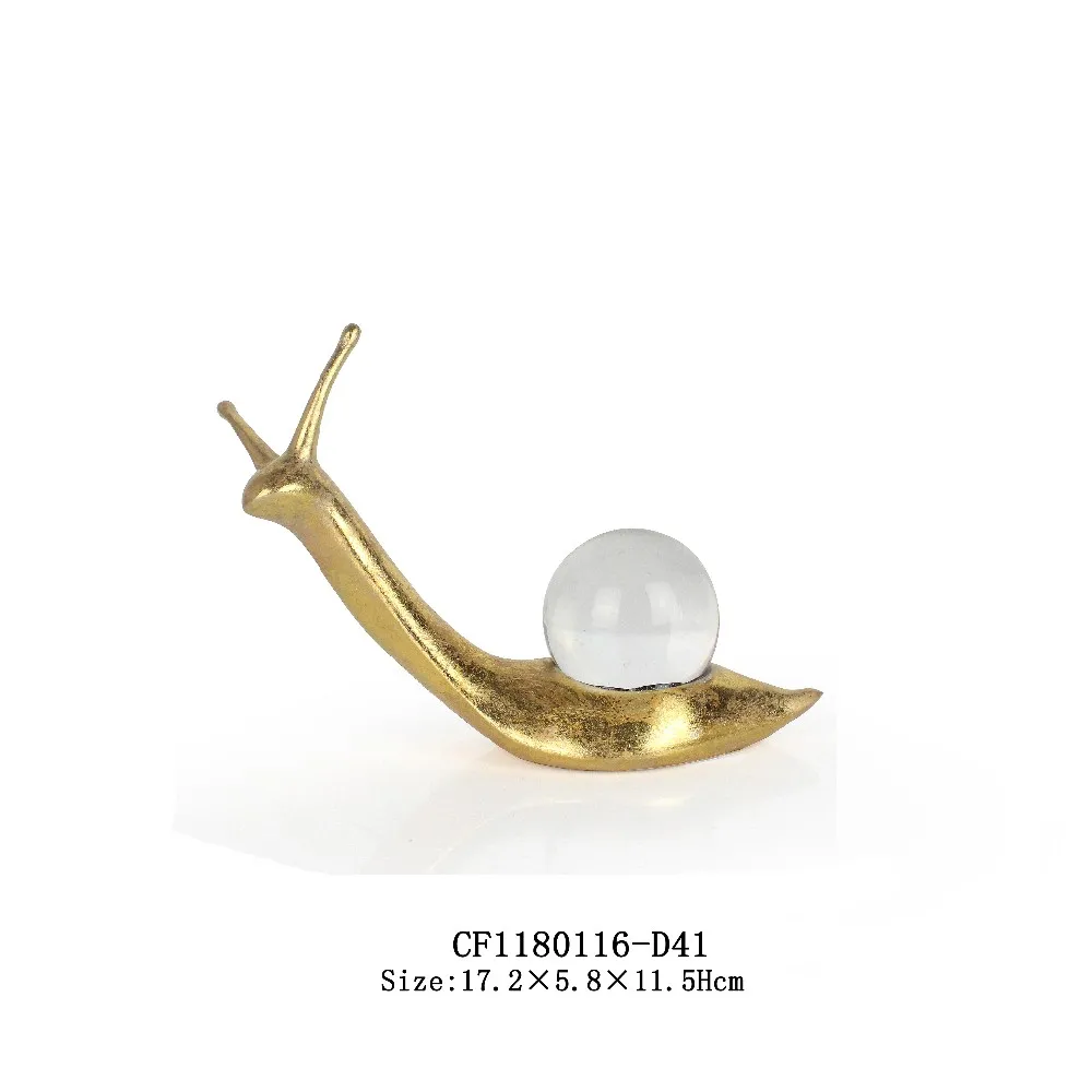 Polyresin  Animal Snail Sculpture with Crystal Ball Shell Decoration details