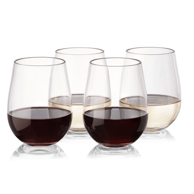 

Unbreakable Elegant Plastic Stemless Wine Glasses,100% Tritan Shatterproof Glassware,16OZ PLASTIC WINE TUMBLER BBQ SET, Clear