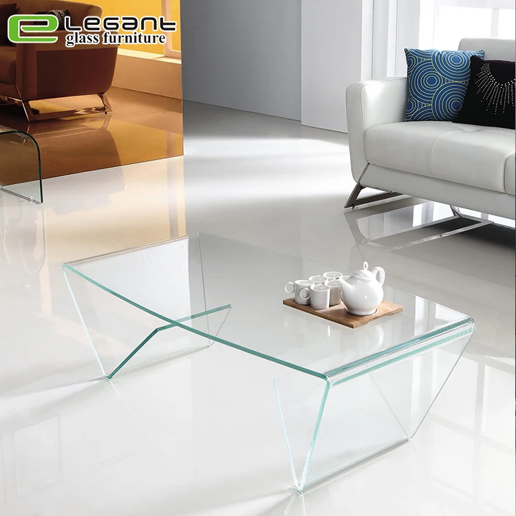 Home living room modern clear glass center coffee table with beech wood leg