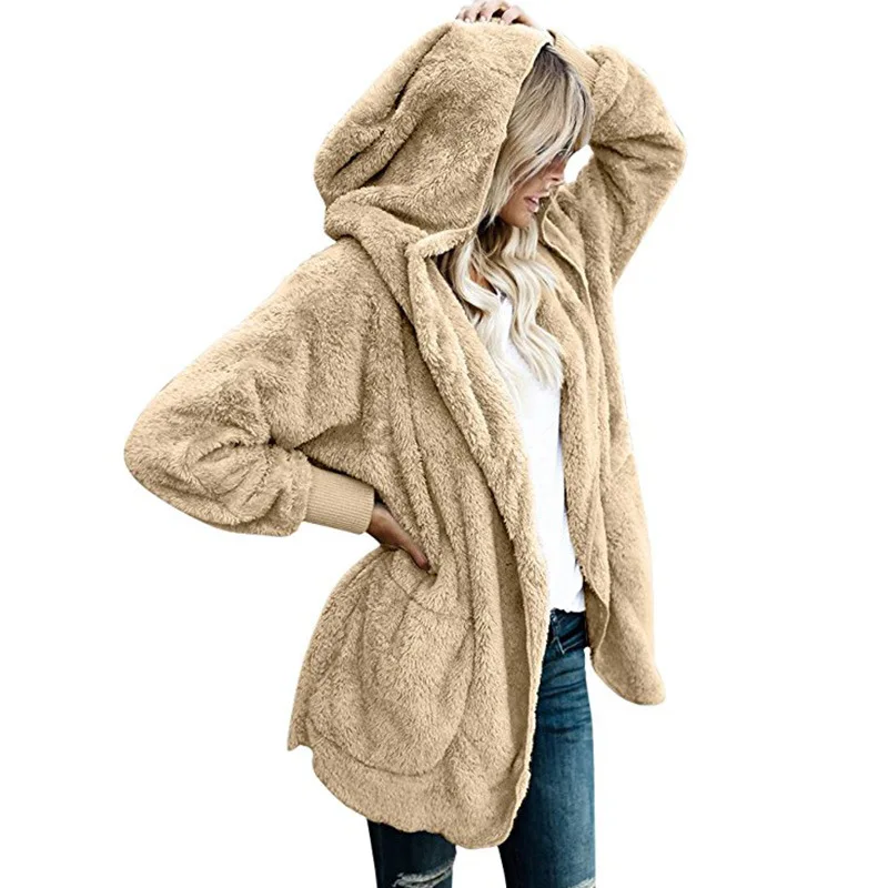 

Wholesale Sweater Cardigans Women's Oversized Open Front Hooded Draped Pockets Plus Size Cardigan Coat a435, Can follow customers' requirements