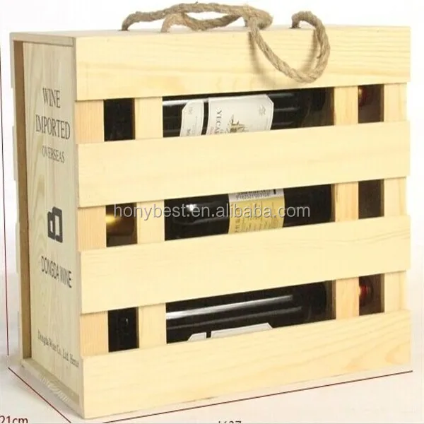 Unfinished Cheap Wooden Wine Bottle Crates with Sliding Lid HY1061-2