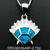 Hawaiian SeaShell Jewelry 925 Silver Blue Fire Opal Pendant With Inlay