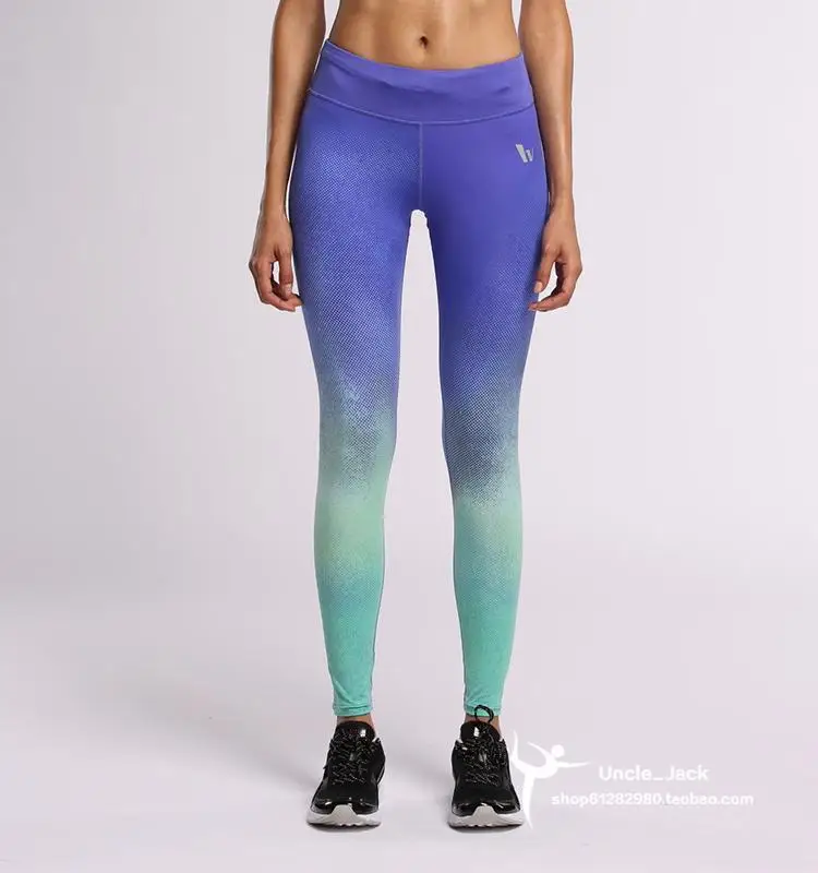 

2015 Autumn-Winter Women Fitness Pants With Safety Zip Pocket Polyester Running Leggings Tight Pants For Sport Wholesale, Gradient color printing