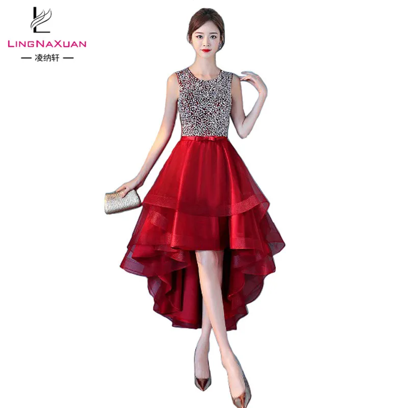 

high quality western japanese party wear beaded prom dress for girls women, Red