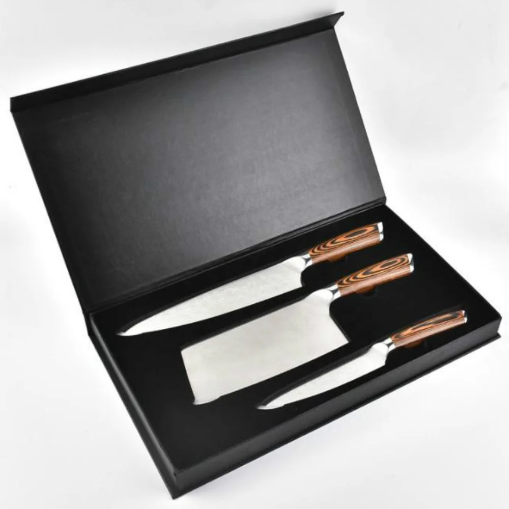 

HOT 3pcs Professional Damascus pattern Kitchen Knife Set with Gift Box Packaging