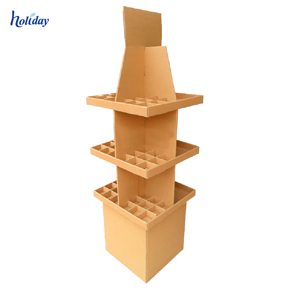 Free Standing Corrugated Cardboard Wine Glass Display Cabinet For