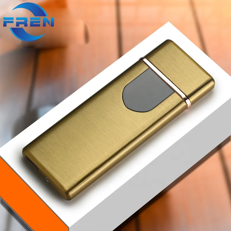 

USB Rechargeable Electric Lighter Double Sides Windproof Coil Slim Lighter with FingerprintTouch Control Portable Smart Lighter, Gold , silver, black , blue , rainbow