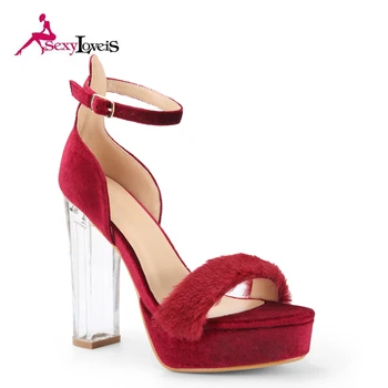 red thick heel shoes