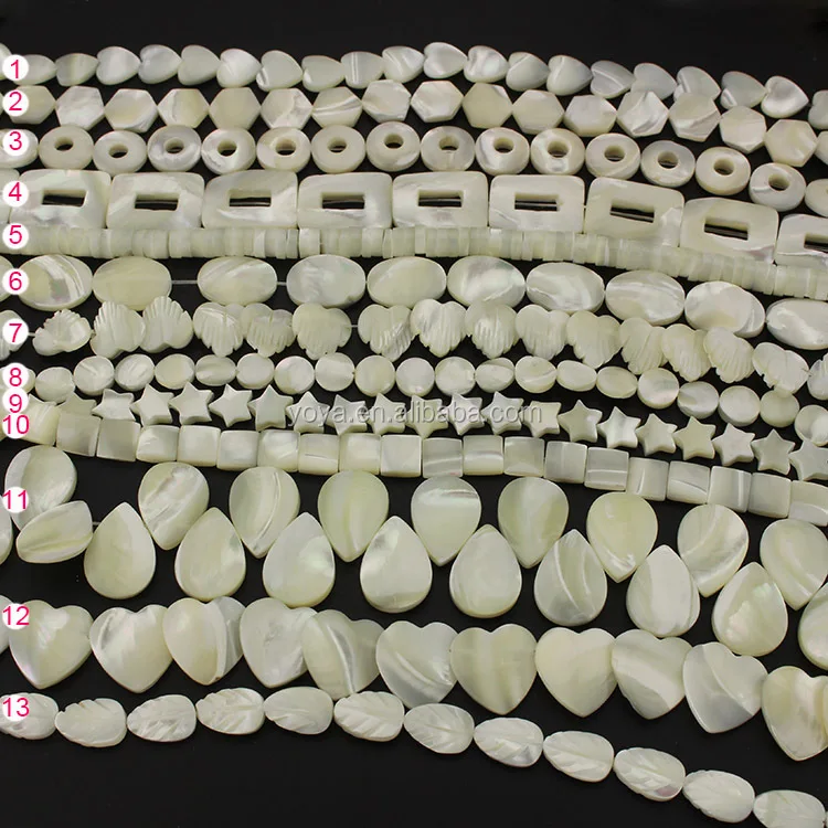 

SP4148 Wholesale white mother of pearl MOP shell round rectangle teardrop heart jewelry beads