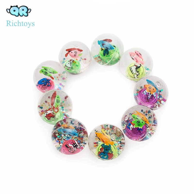 Glitter Led Water Bouncy Ball Flashing Bouncing Rubber Ball With Rope