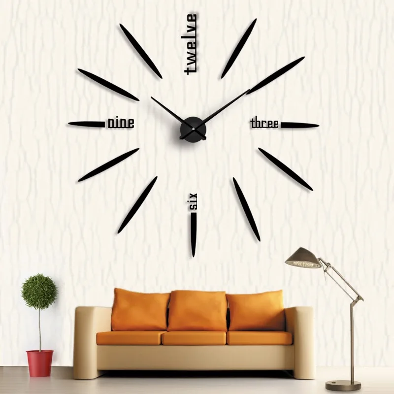 

Home decoration large digital Modern design black big decorative watches unique gift 3d wall sticker clock