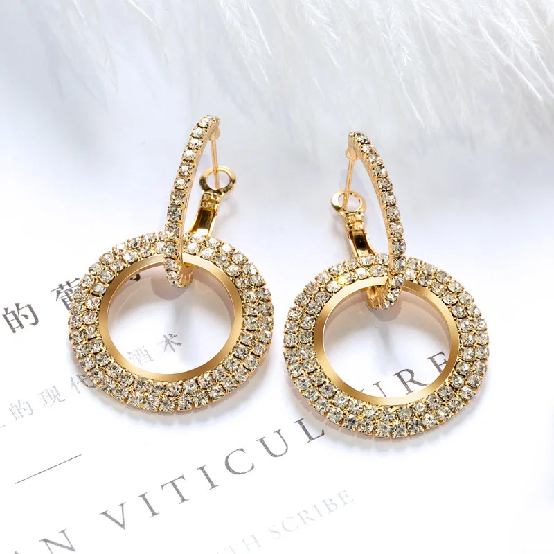 

EM1083 Fashion Gold Plated Brass Crystal Pave Hoop Drop Dangle Earrings for Women Girls