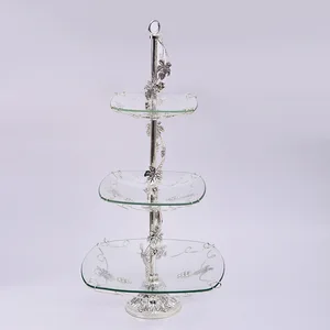 Image of Glass Metal 3 Tier Cake Stand Fruit Tray Snack Plate for Wedding Event Party Festival Decoration cake plate European style