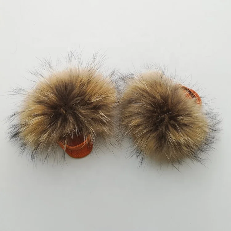 

Children popular style genuine fox fur slipper wholesale kids baby fur slides