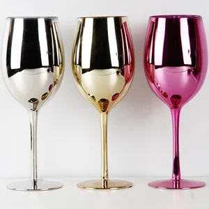 Image of Custom reusable handmade OEM electroplate silver and gold plated wine goblets glass cup