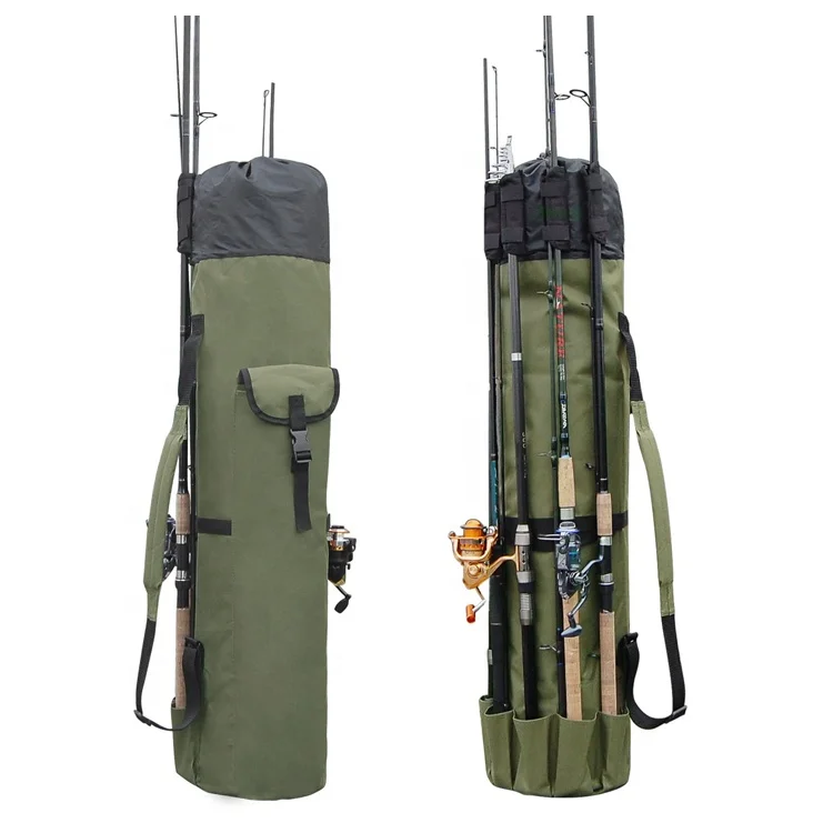

Fishing Rod Bag waterproof Pole and Reel Carrier fishing tackle rod Storage Case with Adjustable Shoulder Strap, Army green
