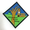 Merrow border laser cut custom woven patches for school uniform